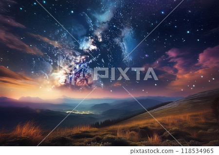 從山上看到的星空的插圖 118534965