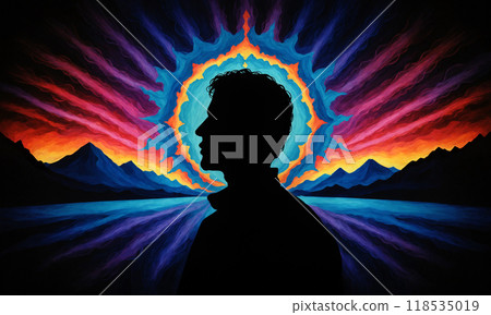 man, silhouette, rainbow 118535019