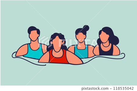 Continuous one line body positive people swimming in a positive mood. vector images 118535042