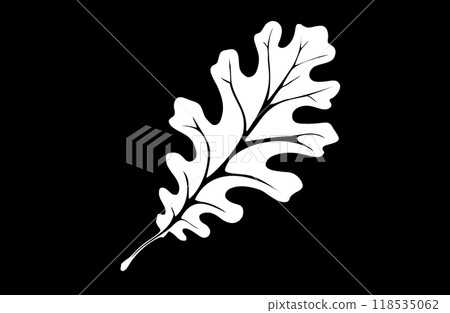 The vector stylized white oak leaf on a black background 118535062