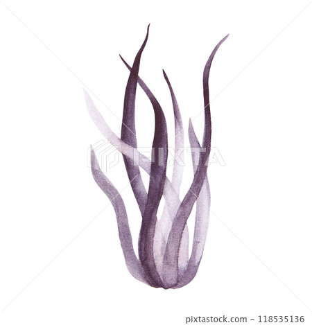 Black bunch of grass. Monochrome grass tuft. Plant botanical clip art. Dark floral illustration in watercolor hand drawn, cut out and isolated. Suitable for Halloween, funerals, wedding invitations 118535136