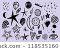 Black and white doodle galaxy hand drawn elements 118535160