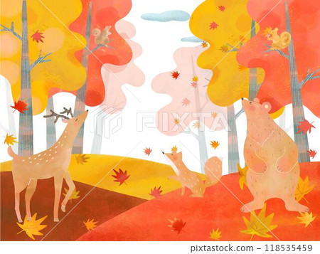 Scandinavian fashionable autumn plants and forest animals white background frame illustration vector material 118535459