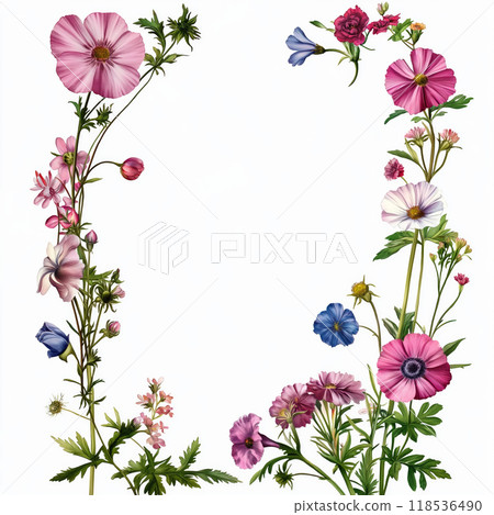 Floral frame. Rectangular watercolor floral frame on white background 118536490