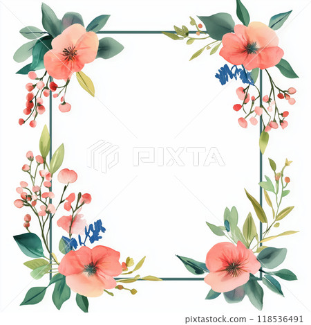 Floral frame. Rectangular watercolor floral frame on white background 118536491