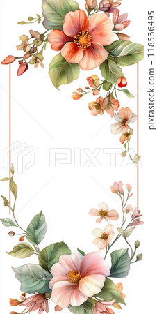 Floral frame. Rectangular watercolor floral frame on white background 118536495