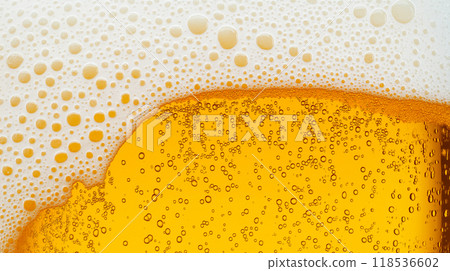 Beer texture. Close-up of beer with foam on top 118536602