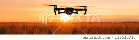 Drone flying over a field. Modern agriculture 118536713