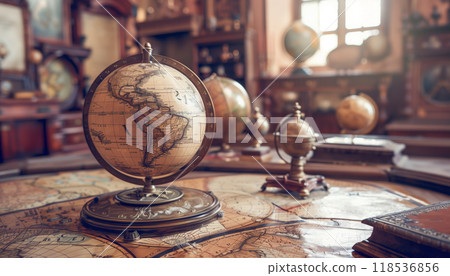 Vintage Map Background With Ancient Globe: Retro Style For Science, Education, And Travel. History And Geography Enthusiasts 118536856