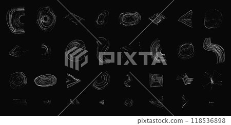 Set of isolated vector abstract hand drawn geometric grunge striped textured shapes. Abstract thin pen stroke drawing circle, square, triangle elements for graphic design, pattern, logo 118536898