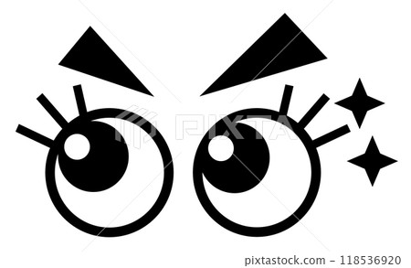An illustration of a big black eyeball looking surprised and paying attention 118536920