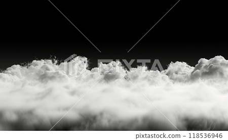 White Cloudiness Or Smog Set Isolated On Black Background: Misty Fog Or Smoke Background In A Serene And Mysterious Setting. 118536946