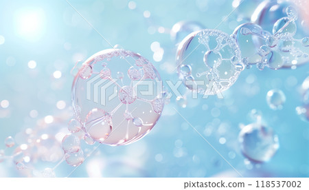 3d Rendering Of Cosmetic Essence With Liquid Bubble And Molecule Inside, Set Against A Water Background 118537002
