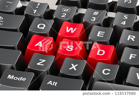Red WASD keys on a computer keyboard, 3D rendering 118537080