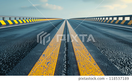Isolated Highway 3d Render With Lines, Barriers, And Bending Road For Travel And Holidays Advertising Design On Abstract Background. Tire And Car Advertisement. 118537189