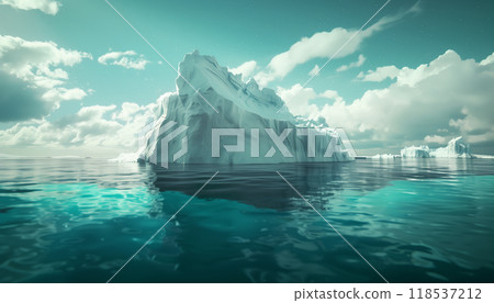 Stunning White Iceberg Drifting With Underwater View: Uncovering Hidden Dangers And Global Warming Implications In Greenland'S Waters. Stunning White Iceberg Drifting With Underwater View: Uncovering Hidden Dangers And Global Warming Implications In Greenland'S Waters. 118537212