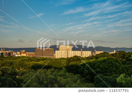 Apartment building shining in the sunset, Osaka City 118537791