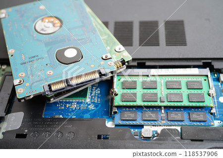 Repairing and upgrade circuit mainboard of notebook, electronic, computer hardware and technology. Repairing and upgrade circuit mainboard of notebook, electronic, computer hardware and technology. 118537906