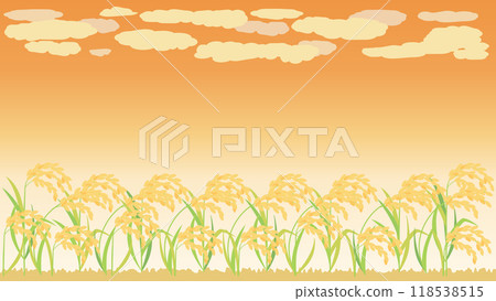 秋天的日落和稻穗插畫，長寬比16:9版本 118538515