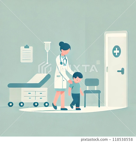 一名兒童在醫院得到護士的照顧 一名兒童在醫院得到護士的照顧 118538558