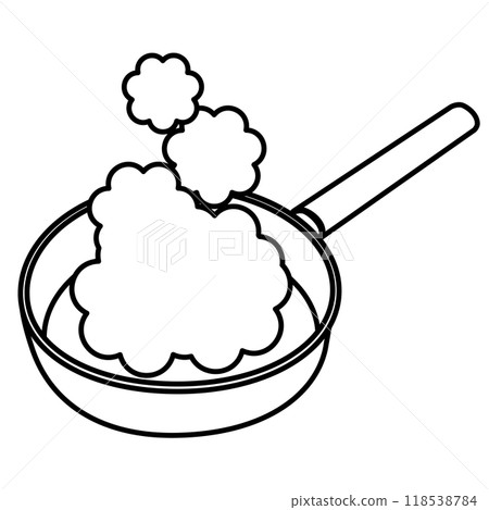 Illustration of a frying pan with black smoke coming out 118538784