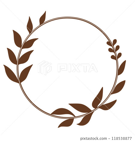 Hand drawn brown circle autumn leaves frame. Hand drawn brown circle autumn leaves frame. 118538877