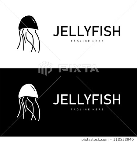 Jellyfish logo design template sea animal life simple black silhouette illustration 118538940