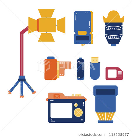 Flat design photography equipment set Flat design photography equipment set 118538977