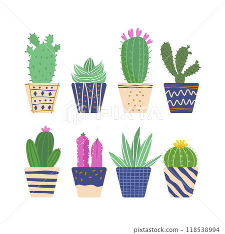 Hand drawn style cactus potted  118538994