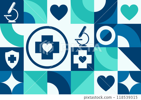 August is National Immunization Awareness Month. Seamless geometric pattern. Template for background 118539315