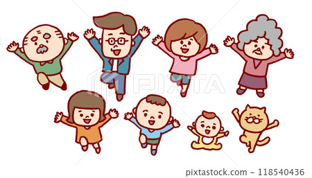 有趣又可愛的雙頭家庭插畫 118540436