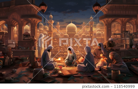 Muslim Worshippers Gather at a Sacred Site During Ramadan.Generated image 118540999