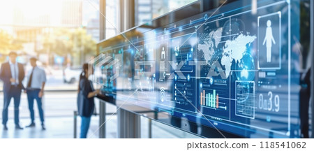 High Tech Interactive Display with Personal Data Cards for a futuristic business experience 118541062