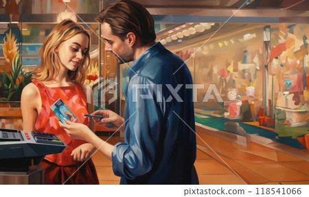 Young Woman Using Modern Payment Technology with a Credit Card in a Cafe.Generated image Young Woman Using Modern Payment Technology with a Credit Card in a Cafe.Generated image 118541066