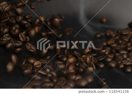Coffee beans Steam rising from roasted coffee beans Coffee beans Steam rising from roasted coffee beans 118541156