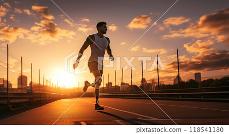 Sunset Training: A Determined Paralympic Athlete on the Track.Generated image 118541180