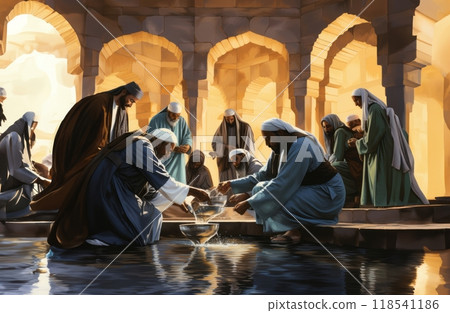 Muslims Performing Ablution in Preparation for Prayer at a Sacred Site.Generated image 118541186
