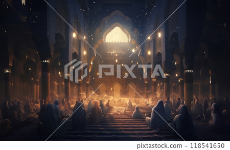 Muslim Worshippers Gather at a Sacred Site During Ramadan.Generated image 118541650