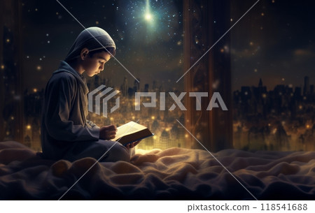 Closeup of a Muslim Child Reading the Holy Quran 118541688