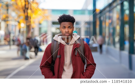 An African American student passionately engages in photography, capturing moments that reflect the vibrant diversity and creative spirit within the academic environment 118541810
