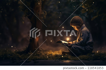 Closeup of a Muslim Child Reading the Holy Quran 118541853