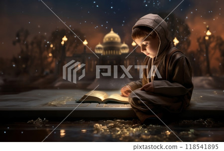 Closeup of a Muslim Child Reading the Holy Quran 118541895
