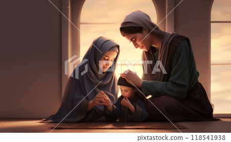 Parents Teaching Their Child Religious Rituals and Practices in Islam.Generated image 118541938