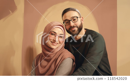 Portrait of Unity and Faith: A Couple Embracing Their Islamic Heritage.Generated image 118542020