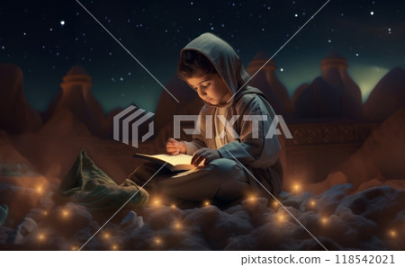 Closeup of a Muslim Child Reading the Holy Quran 118542021