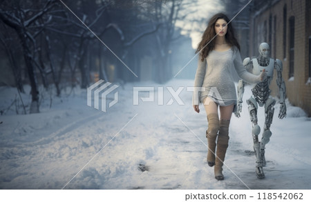 Girl with a Disability Using Modern Assistive Devices to Enhance Daily Living.Generated image 118542062