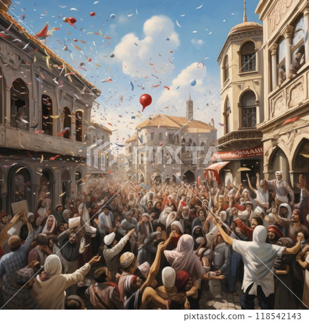 Muslims Celebrating Eid alAdha with Joyful Festivities and Sacrificial Traditions.Generated image 118542143