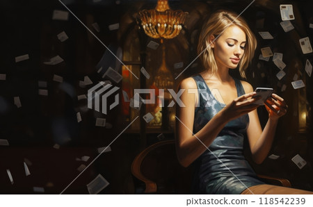 Young Woman Using Modern Payment Technology with a Credit Card in a Cafe.Generated image Young Woman Using Modern Payment Technology with a Credit Card in a Cafe.Generated image 118542239
