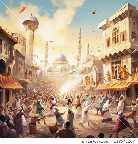 Muslims Celebrating Eid alAdha with Joyful Festivities and Sacrificial Traditions.Generated image 118542267