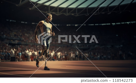 An inspiring athlete with a disability running on the track, embodying determination and resilience.Generated image An inspiring athlete with a disability running on the track, embodying determination and resilience.Generated image 118542273